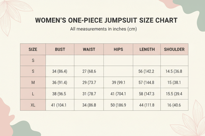  One piece Lady Jumpsuit  Size Chart S-XL