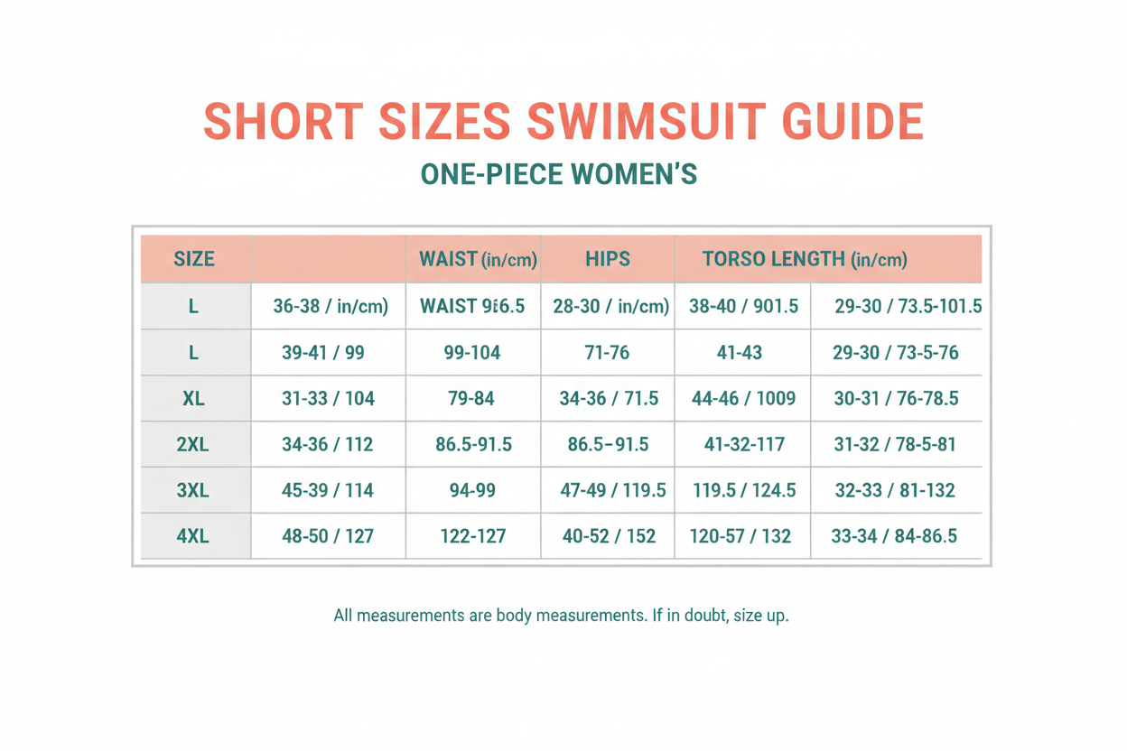 One-piece women's swimsuit short size Chart l -4xl