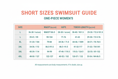 One-piece women's swimsuit short size Chart l -4xl