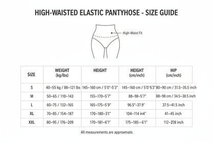 pantyhose with high-waisted elastic size chart includes fit kg and pound