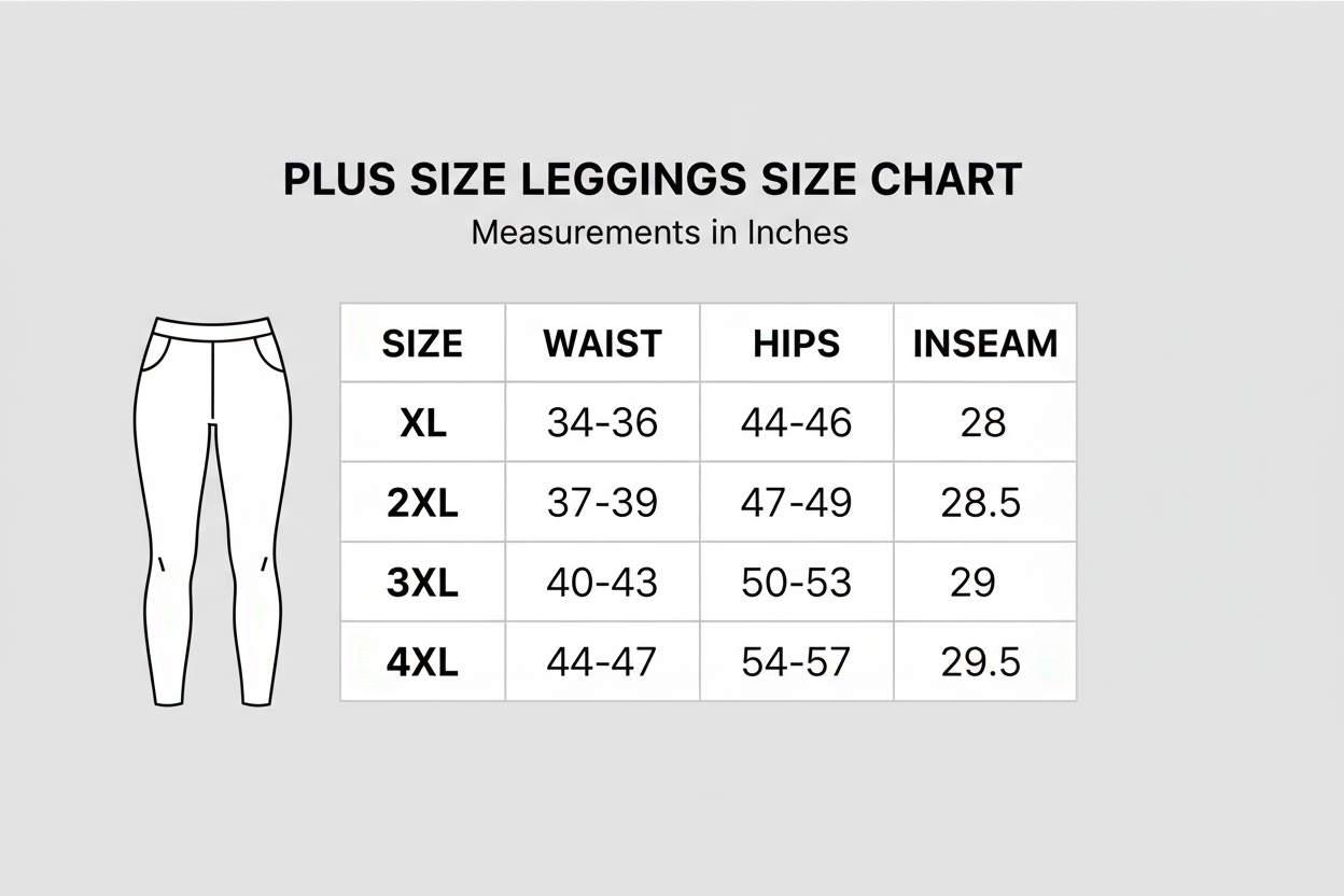 Plus Size Women's Leggings size chart xl to 4xl 