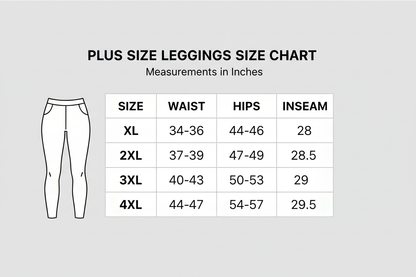 Plus Size Women's Leggings size chart xl to 4xl 