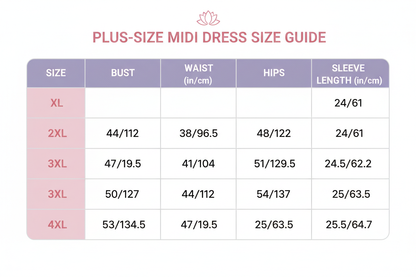 plus-size women's  midi dress long sleeve xl-4xl size chart