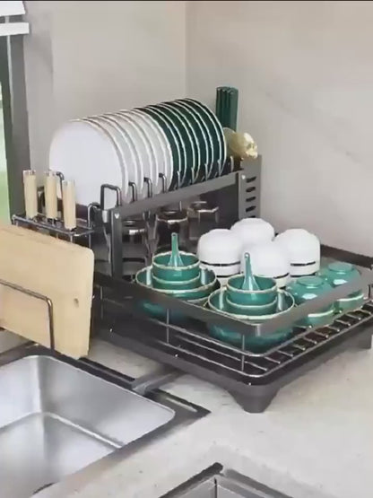 Double-tier extendable dish drainer,