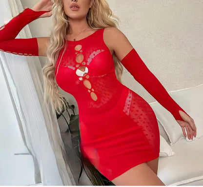 Women's Lace Fishnet Mini Dress Sleepwear