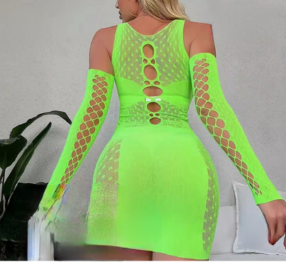 Women's Lace Fishnet Mini Dress Sleepwear