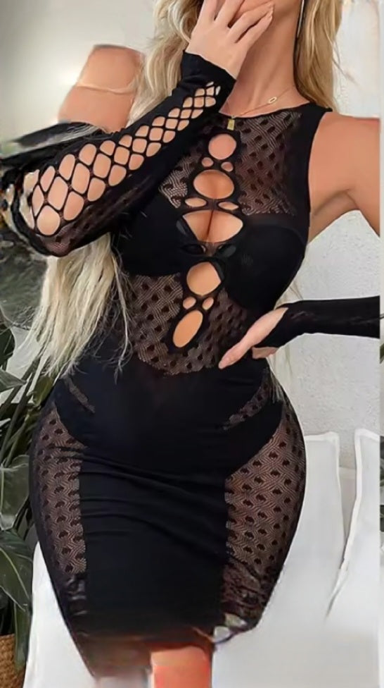 Women's Lace Fishnet Mini Dress Sleepwear