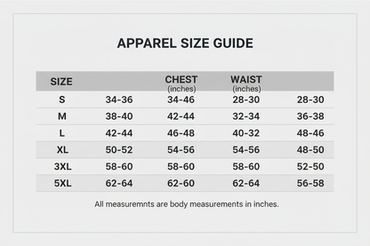  Size: S, M, L, XL, 2XL, 3XL, 4XL, 5XL
 