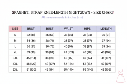  spaghetti strap knee nightgown  Size chart S-5XL