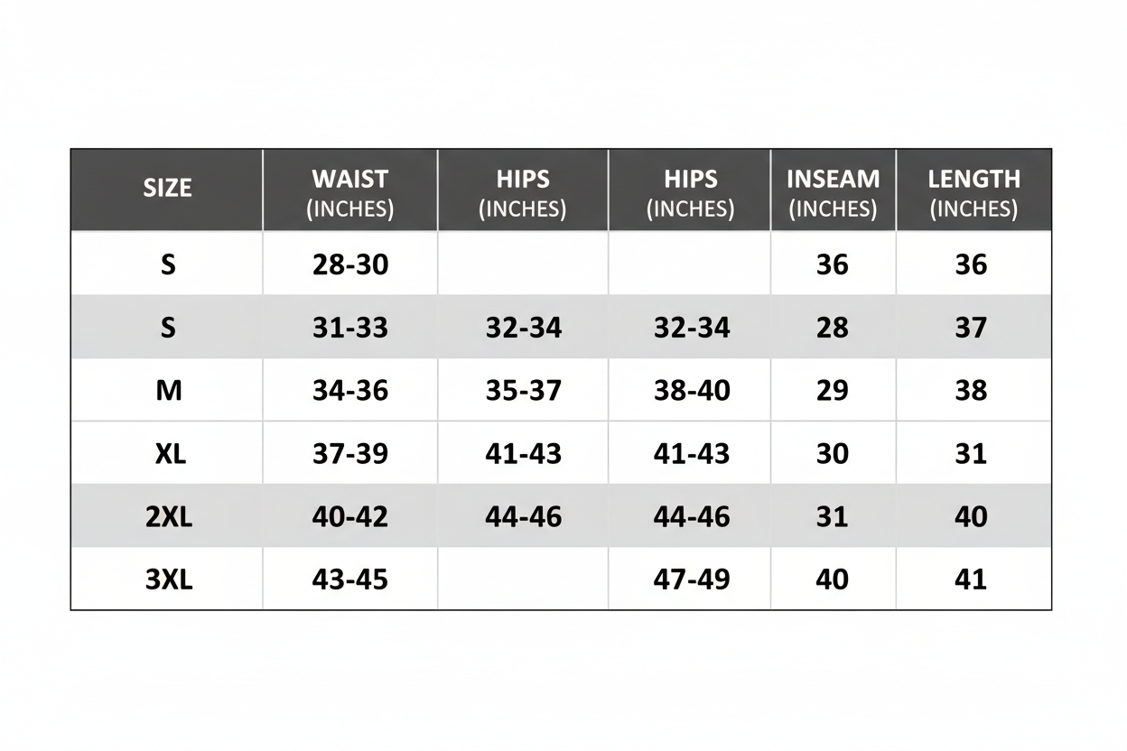 Tight Slim Thermal Stretch Compression Pants Size Chart S -3XL