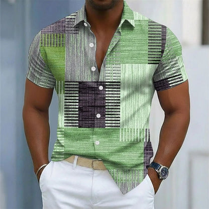 Men's geometric color linen shirt
