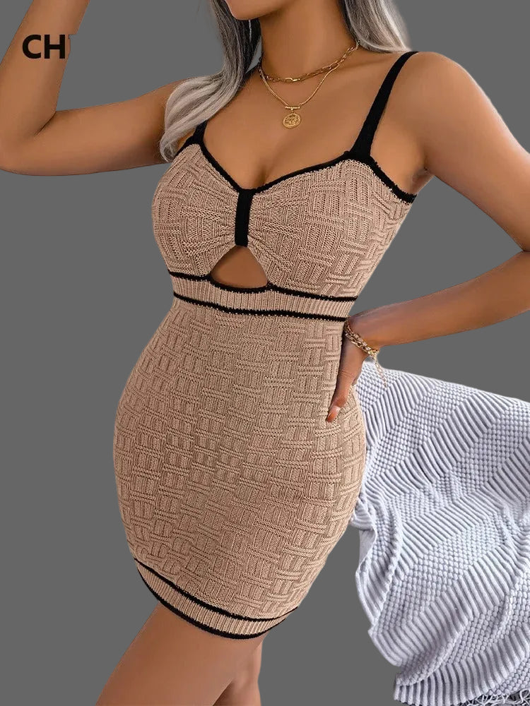 Sheath Vest Idos Bodycon Mini Knitting Spaghetti Strap Dress