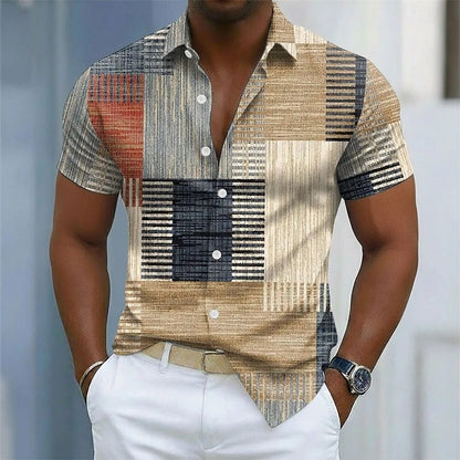 Men's geometric color linen shirt