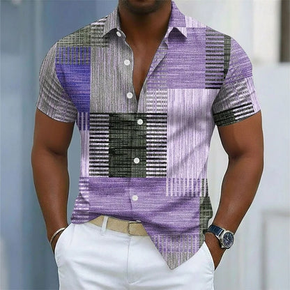 Men's geometric color linen shirt