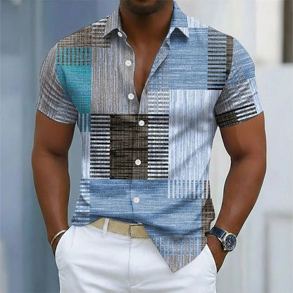 Men's geometric color linen shirt