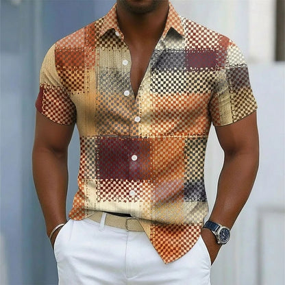 Men's geometric color linen shirt