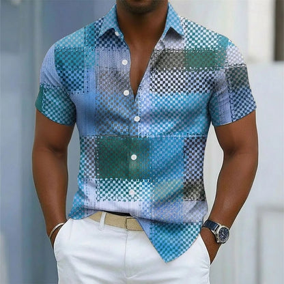 Men's geometric color linen shirt