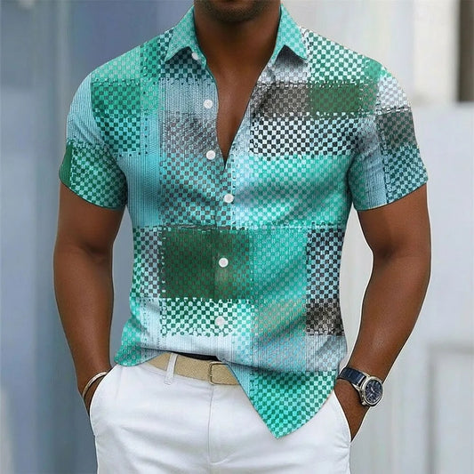 Men's geometric color linen shirt