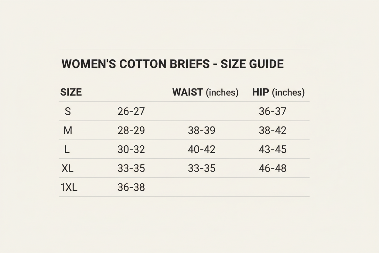  Women's Cotton Briefs Size Chart S-1XL