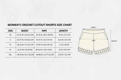 Women's crochet cutout short size chart
