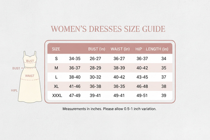  WOMENS DRESSES SIZE CHART S TO XXXL